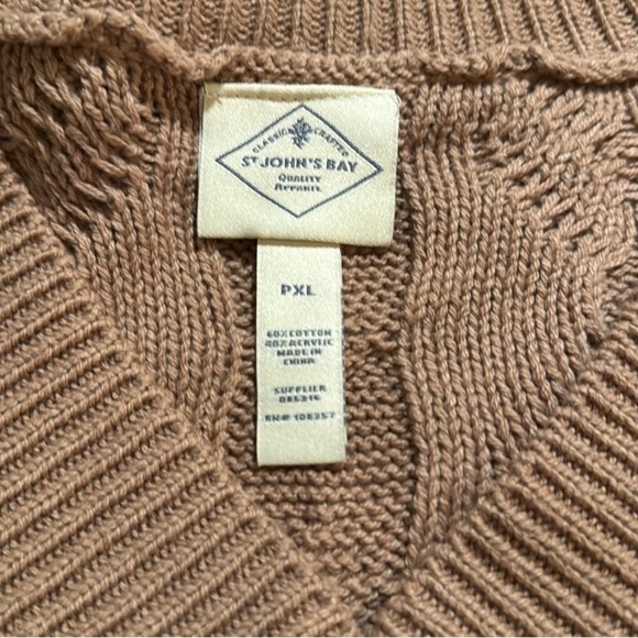 ST JOHN’S Bay Size XLP Cable Knit V-Neck Sweater in Brown - Picture 4 of 5